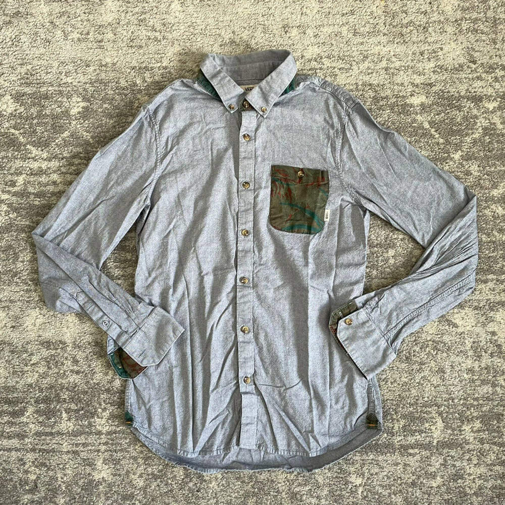Vans Boys Youth Small Collared Shirt Button Down Blue Pocket L1